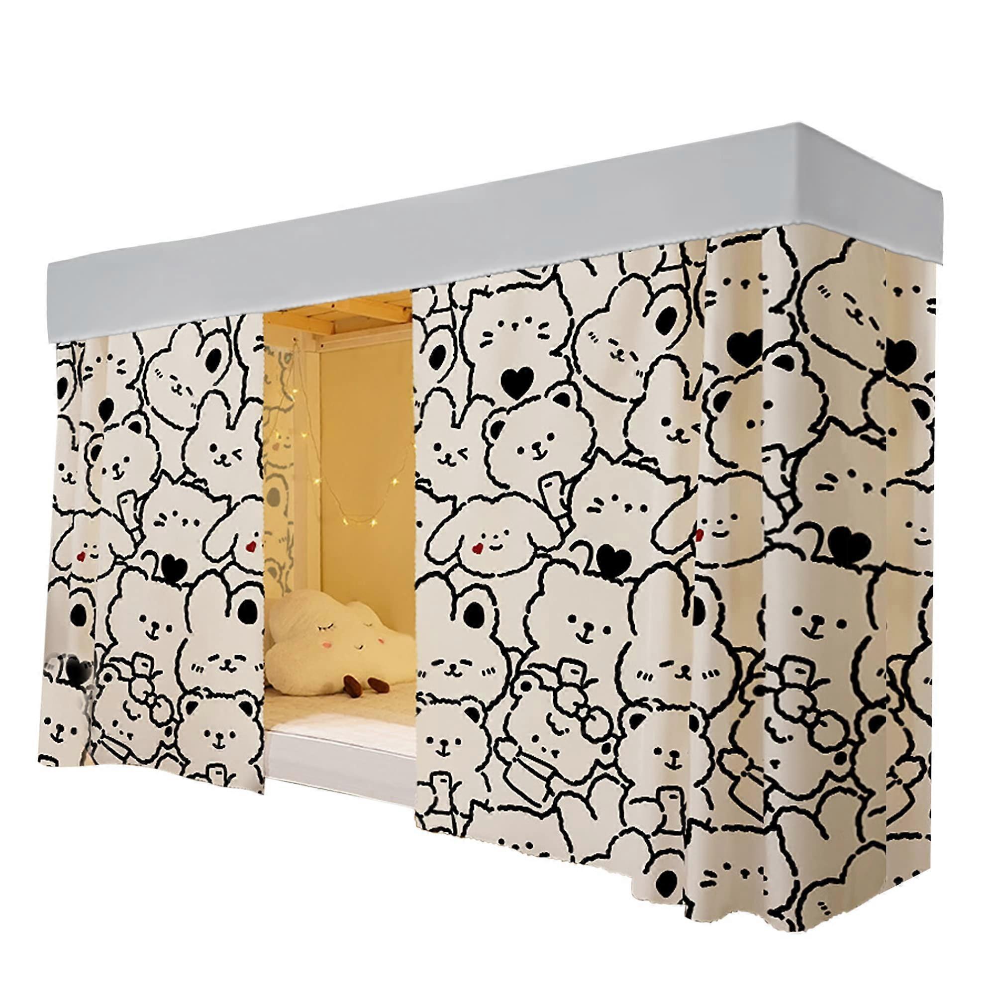Cute Bottom Bunk Bed Curtain Student Dormitory Blackout Cloth Mosquito Nets Bedding Tent Bed Canopy Single Sleeper, Animals Pattern