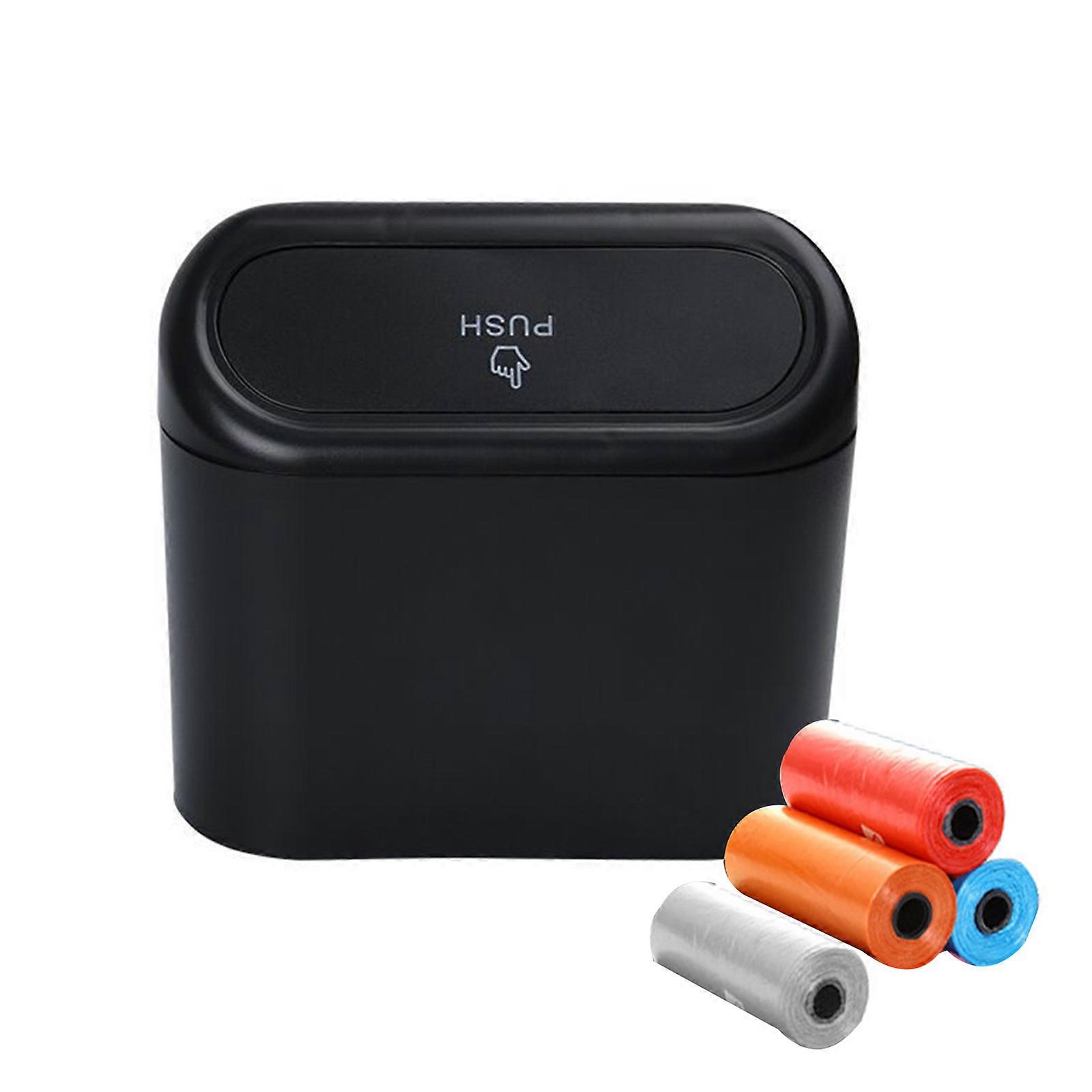 Car Trash Can Bin with Lid & Trash Bags Small Car Garbage Can Leakproof Mini Car Accessories Trash Bin Car Dustbin