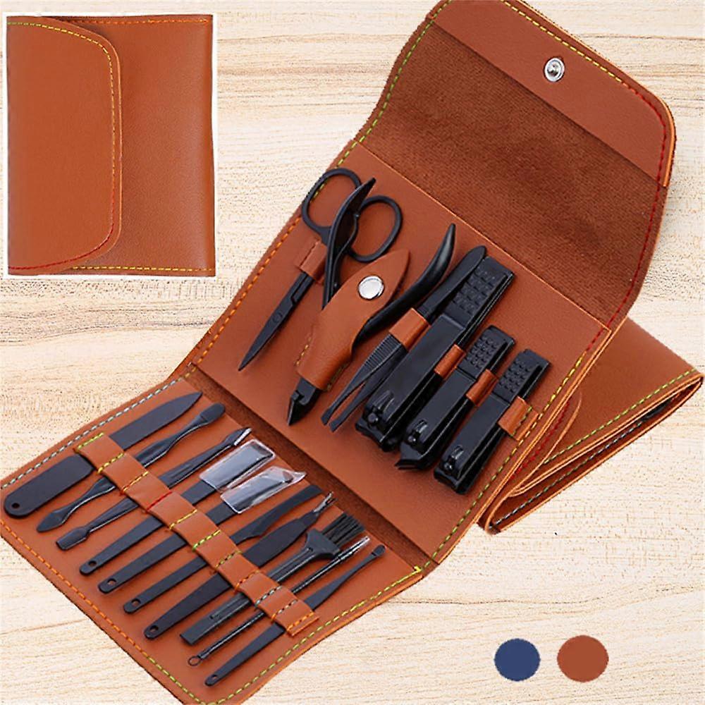 Nail File Nail Scissors Clipper Manicure Pedicure Kit Convenient to Use Manicure Set Sturdy for Travelling,7022E 4 pcs Black (7022d 16 Pcs Coffee)
