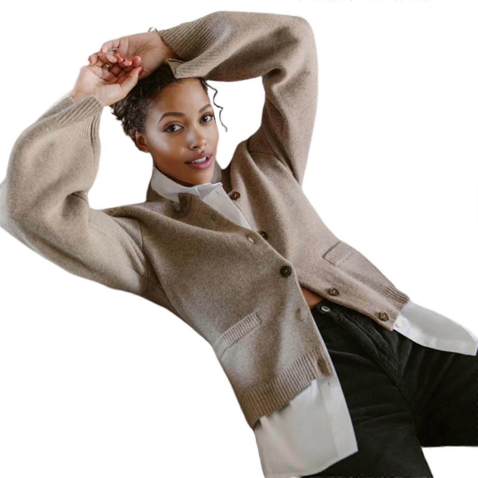 Fashionable Button Up Cardigan with Flared Sleeves Must Have for Fashion Enthusiasts Khaki XS1