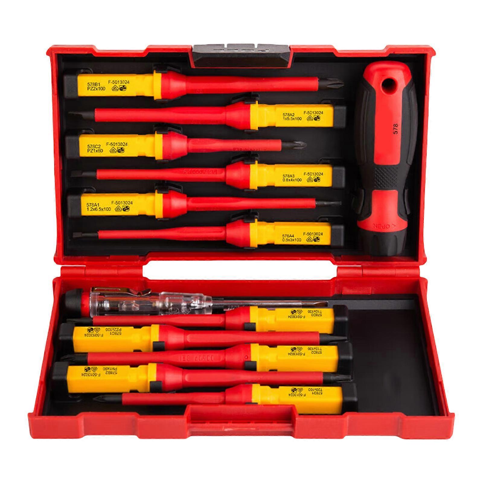 Professional Electrician Tool 13 in 1 Insulated Screwdriver Set 1000V Double Layer Steel Voltages Tester Magnetic Tool
