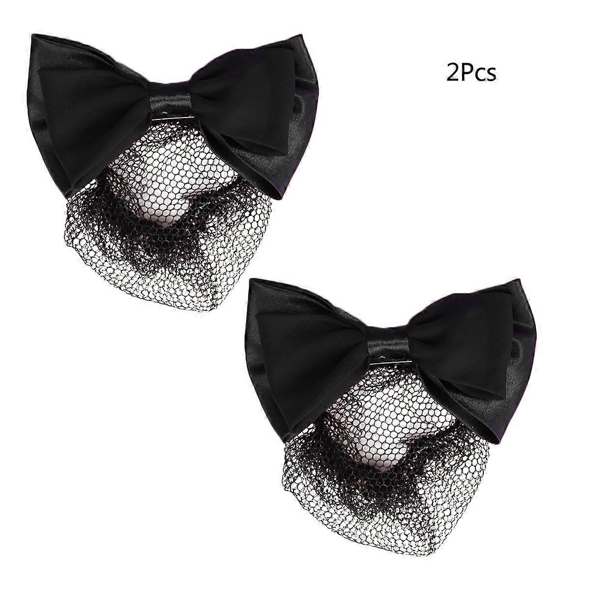 Elastic Bun Snood with Bow Headdress High Elasticity Mesh Hair Clip Accessory for Women, Suitable for Dance, Office & Parties Black