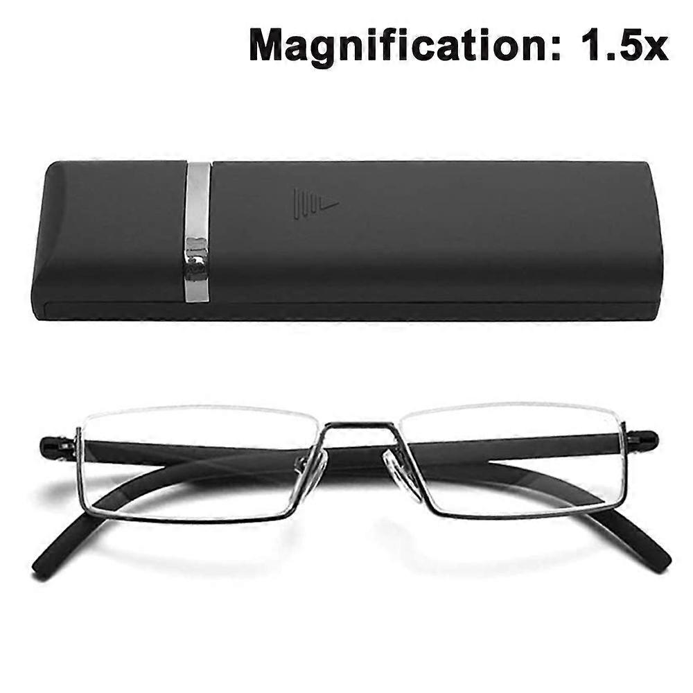 Clear Glasses Half Frame Reading Glasses Lightweight Computer Readers With Portable Mirror Box（Black +1.5）