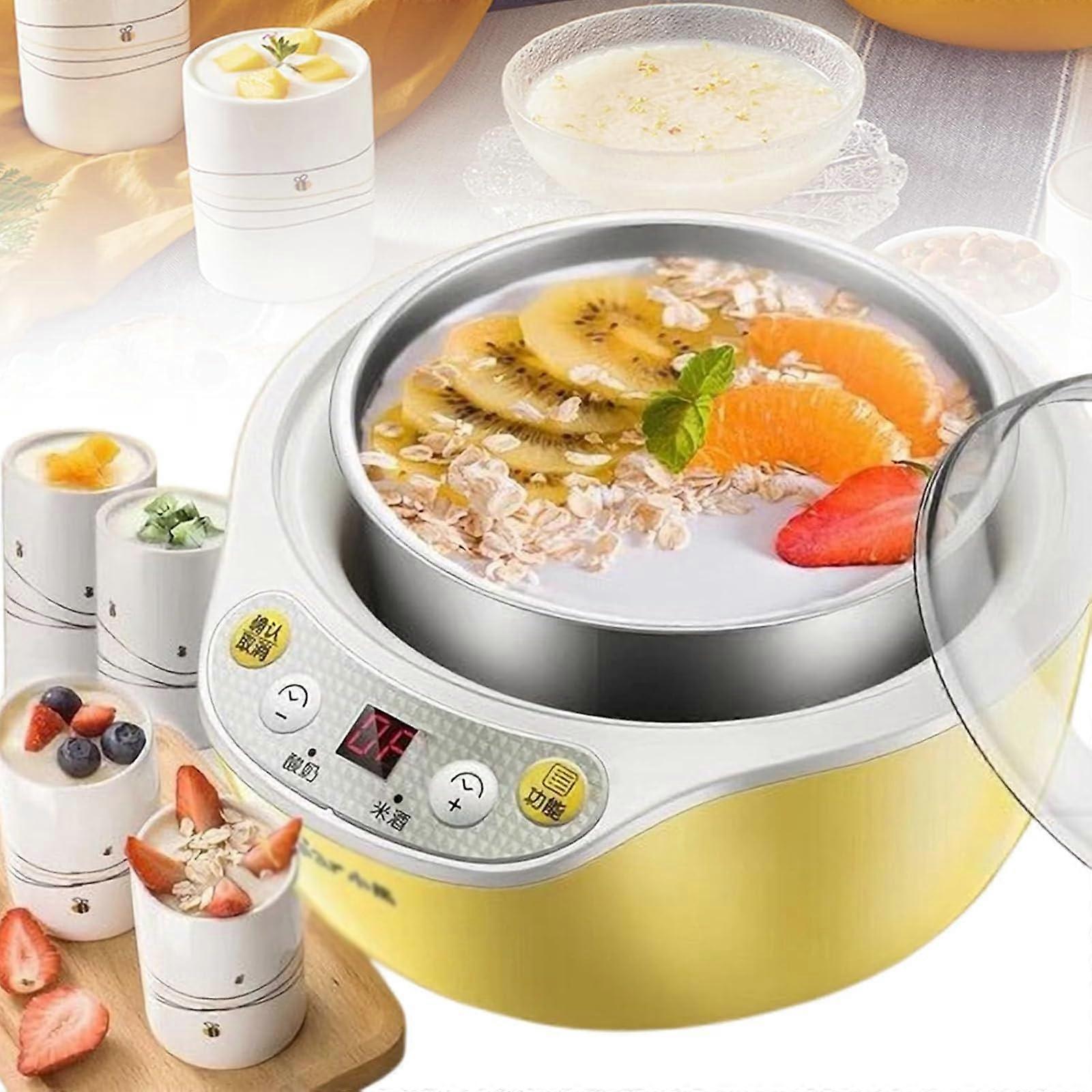 Yogurt Maker Automatic 1000ml, 20W Adjustable Temperature, 304 Stainless Insert, 4x125ml Cups, LED Timer, Cheese Natto