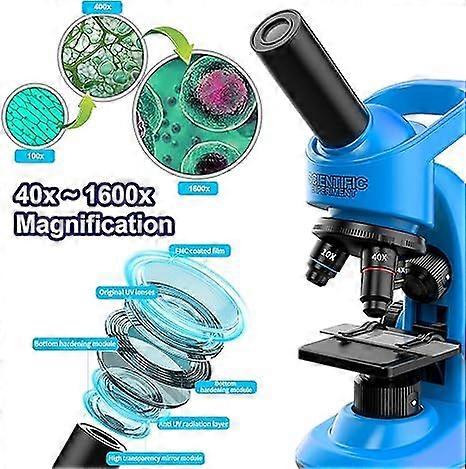 Microscope Kit for Kids Beginners,40-1600x Magnification,STEM Educational Toy with Prepared Slides,LED Light and Various Tools-Science Experiment Set 