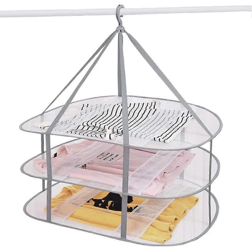 3-Tier Sweater Wash Stand Foldable Clothes Drying Rack with Hanging Net for Laundry, Portable and Durable Design