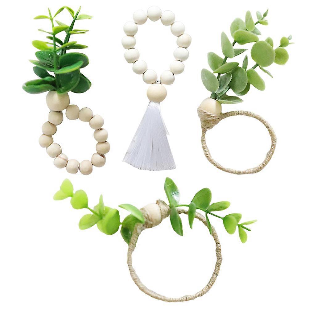Rings For Napkins Reusable Napkin Ring Banquet Table Decoration Wood Bead Material 4Pcs
