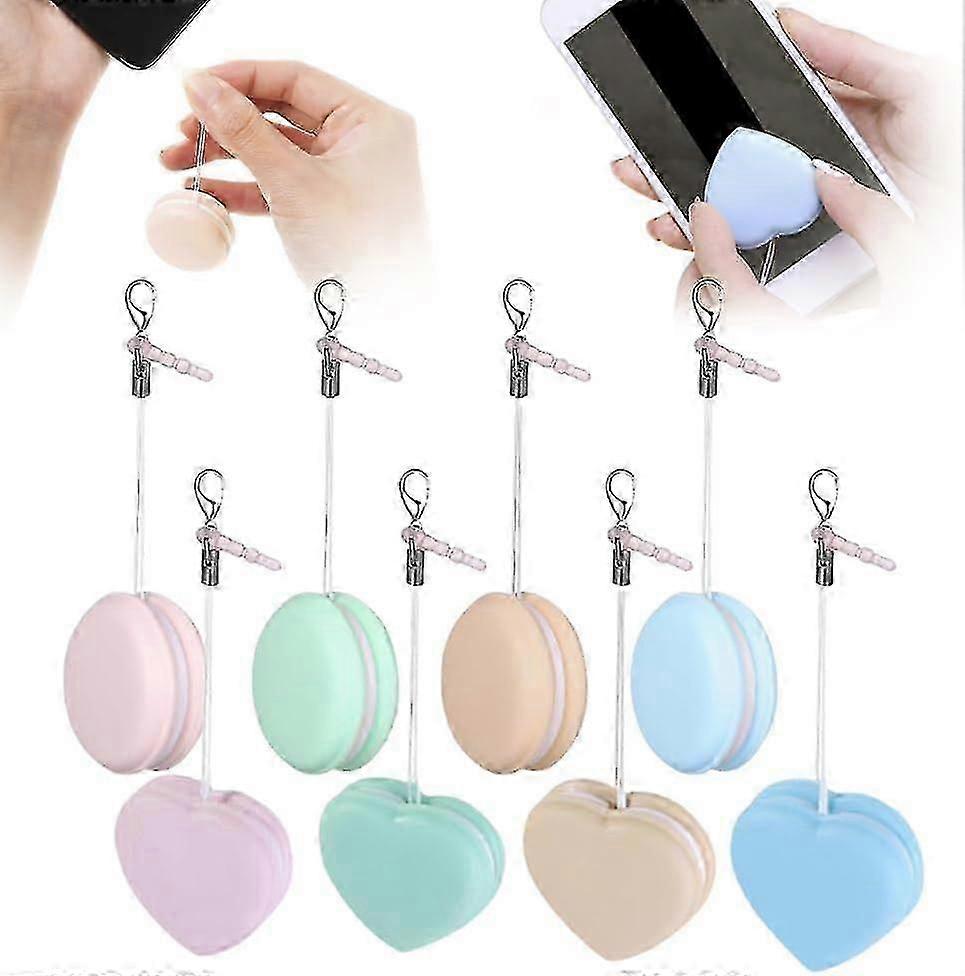 8kpl Macaron-puhelimen näytönpuhdistin, Macaron-matkapuhelimen näytön puhdistus pyyhintäpallot, söpö matkapuhelimen näytön pyyhintäriipus