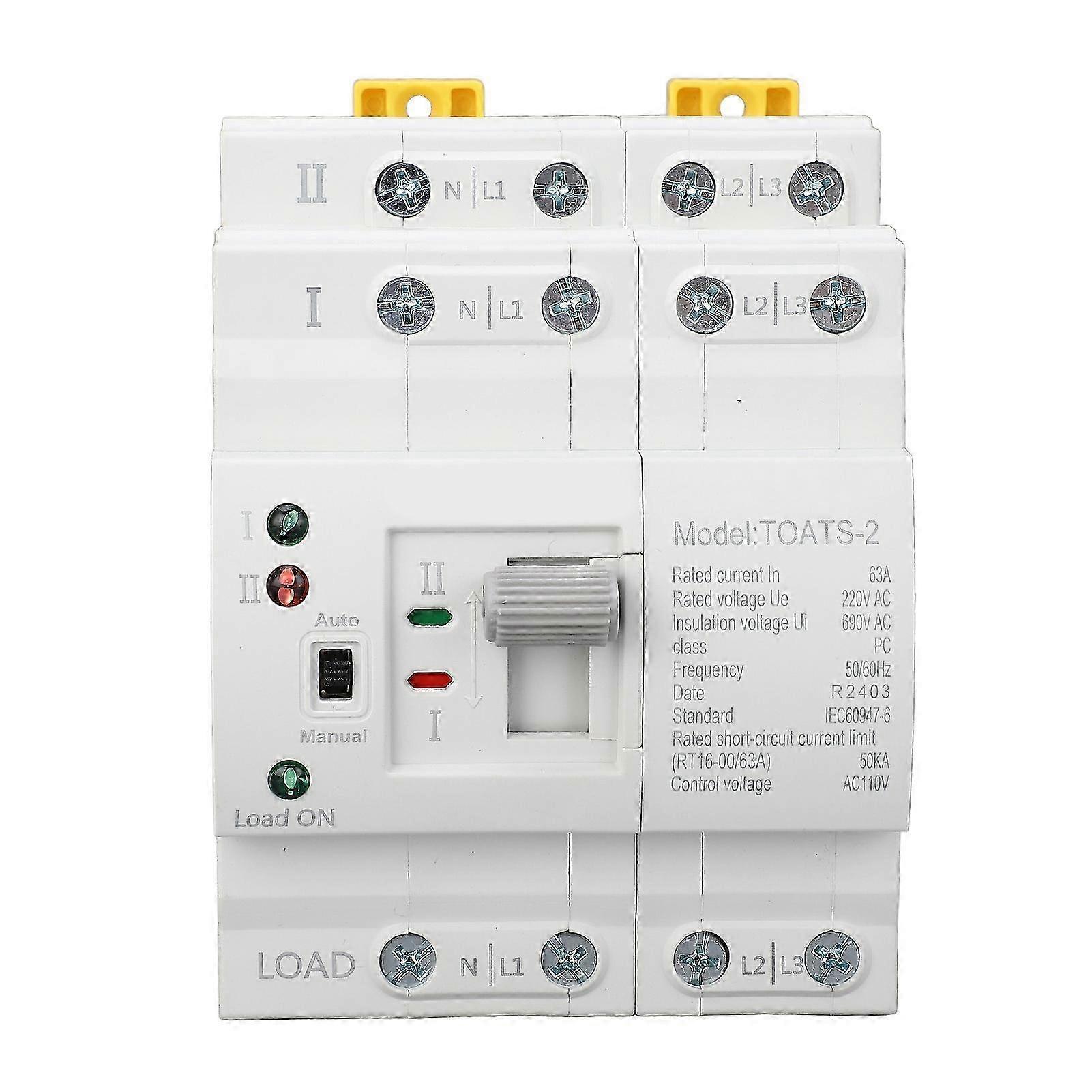 Dual Power Automatic Transfer Switch 4P 63A Emergency Generator Changeover Switch for Home hwy