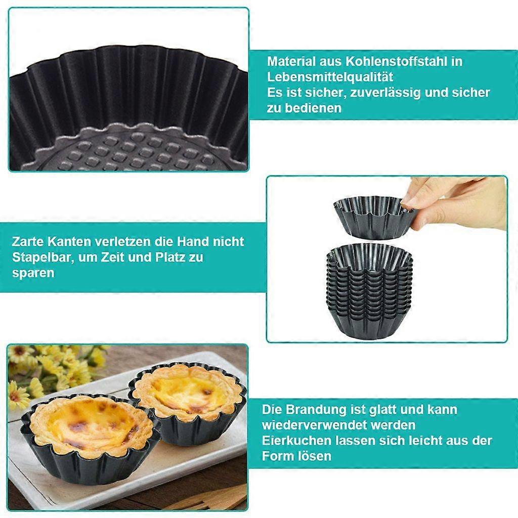 6 pieces tart tin with removable base, non-stick coating quiche tin small 10 cm / 4 inch X8 round pie form, tartlet molds made of carbon steel