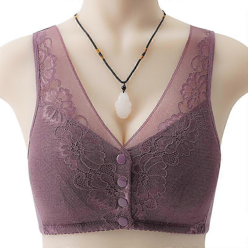 Lace Front Buckle Underwear for Women's Soft Cotton Cup Vest Style Middle-aged and Elderly Without Steel Ring Large Bra