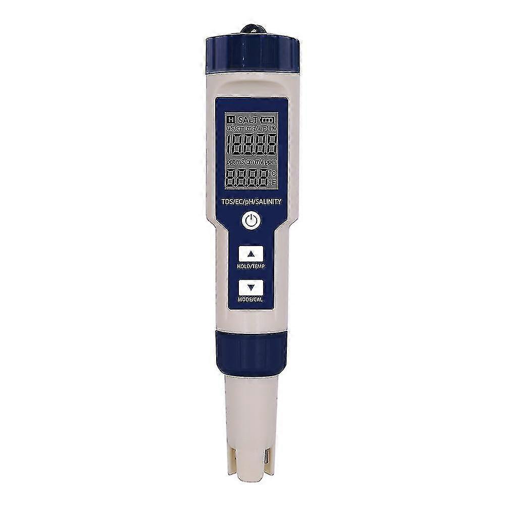 5-in-1 Electronic pH Meter for Measuring pH, TDS, EC Salinity, and Temperature in Water Quality, Featuring LCD Display and High Accuracy Rea
