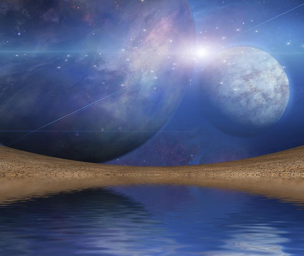 Planets reflected in water surface Poster