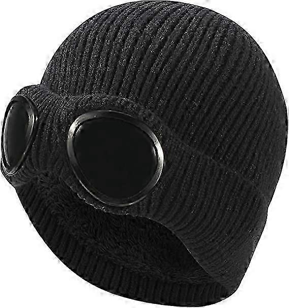 Winter warm knitting Beanie hat, removable goggles, loose thick head cover