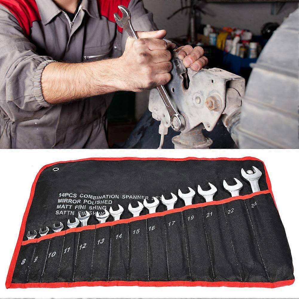 14piece 824 mm openend wrench set made of 35 steel, chromeplated, ratchet wrench set, combination wrench with tool bag