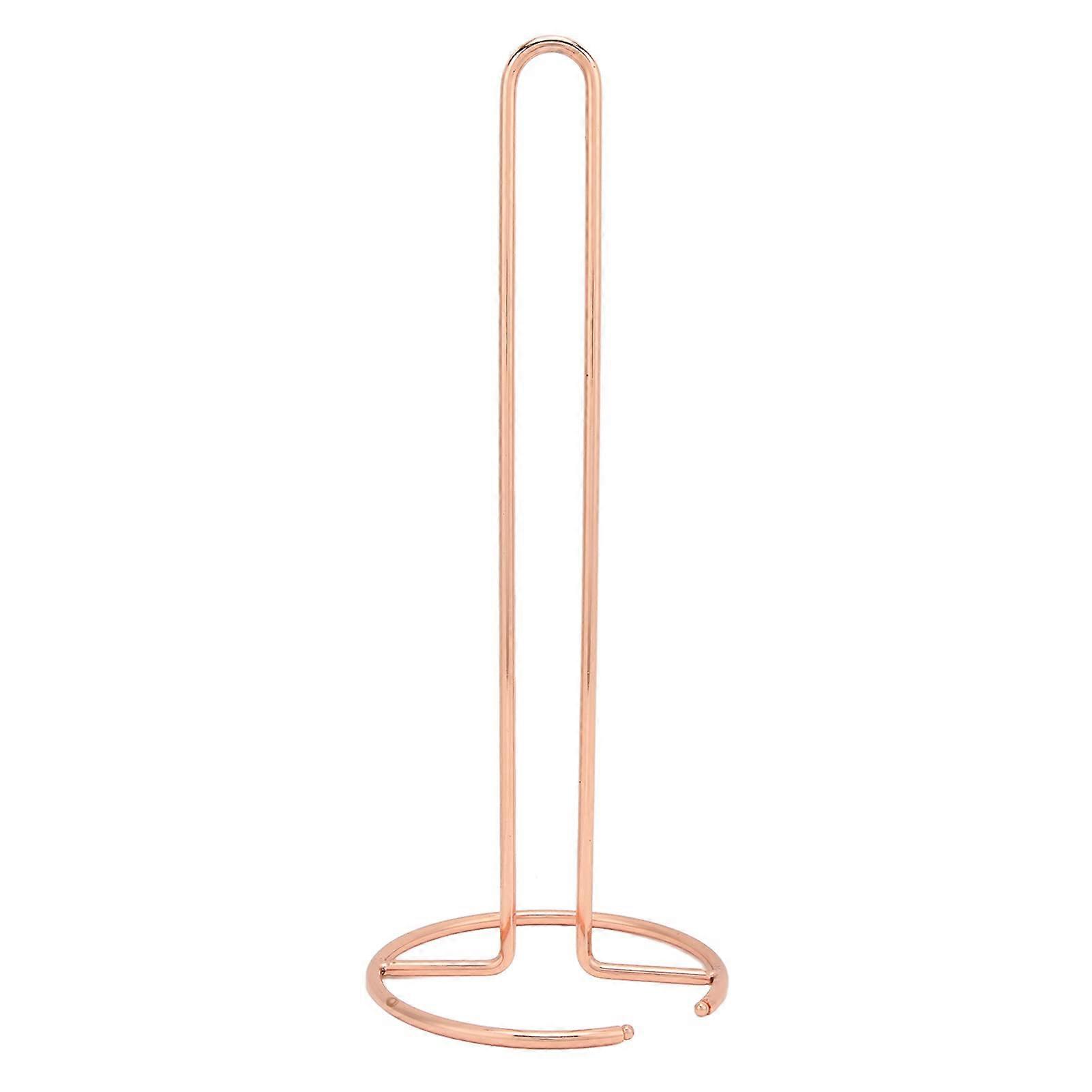 Iron Tissue Holder for Countertop, Paper Towel Stand in Rose Gold, Simple Design for Kitchen and Home Use
