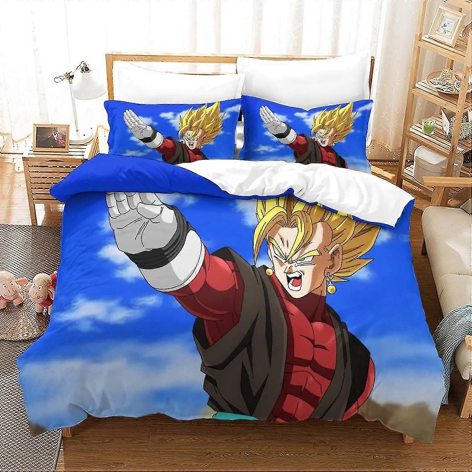 Zestaw pościeli z nadrukiem 3D z zamkiem błyskawicznym dla młodych i dzieci dorosłych, miękki i łatwy w pielęgnacji, odpowiedni dla fanów Goku