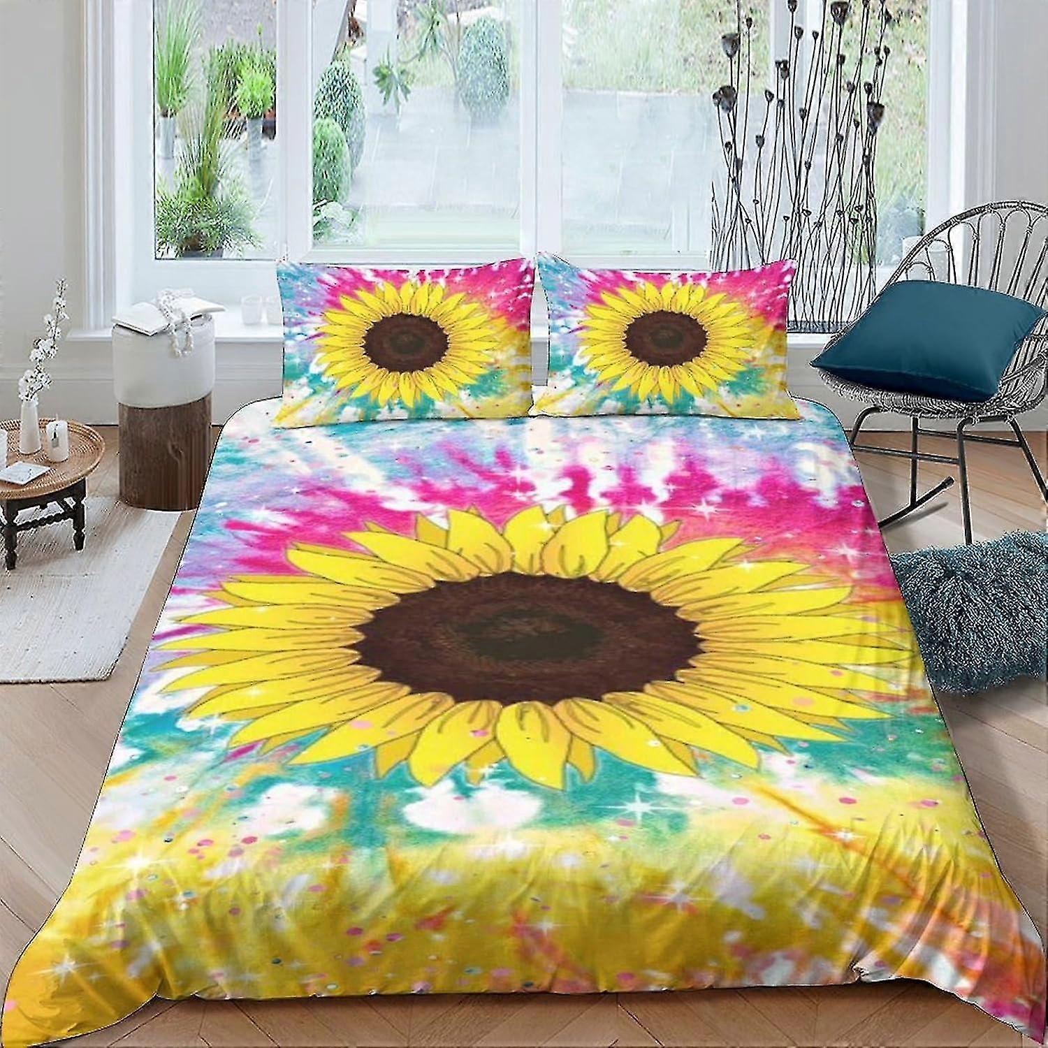 Sunflower Duvet Cover Set - 3 Pieces Soft Microfiber 3D Pattern Bedding with Zipper Closure and Pillow Cases
