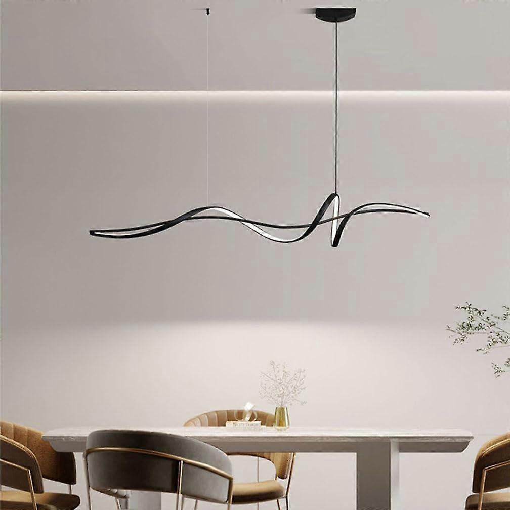 LED Pendant Light L120 Cm, Dimmable Spiral Design Pendant Lamp, Remote Control, Height Adjustable, Black Finish