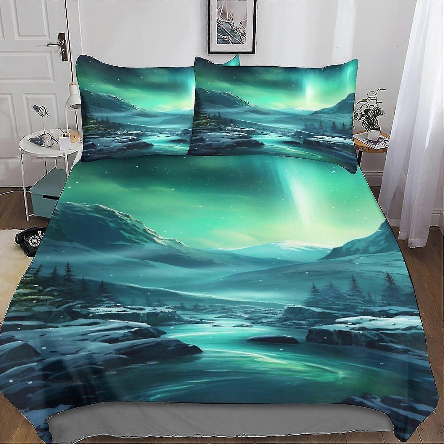Conjunto de Capa de Edredom Aurora Starry Sky para Roupa de Cama D cor, Capa de Cama com Zíper Oculto de Microfibra Ultra Macia, 3 Peças