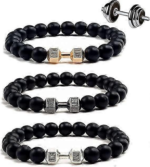 自然な黒い火山溶岩石ダンベルブレスレット女性男性フィットネスバーベルジュエリーのためのブラックマットビーズブレスレット