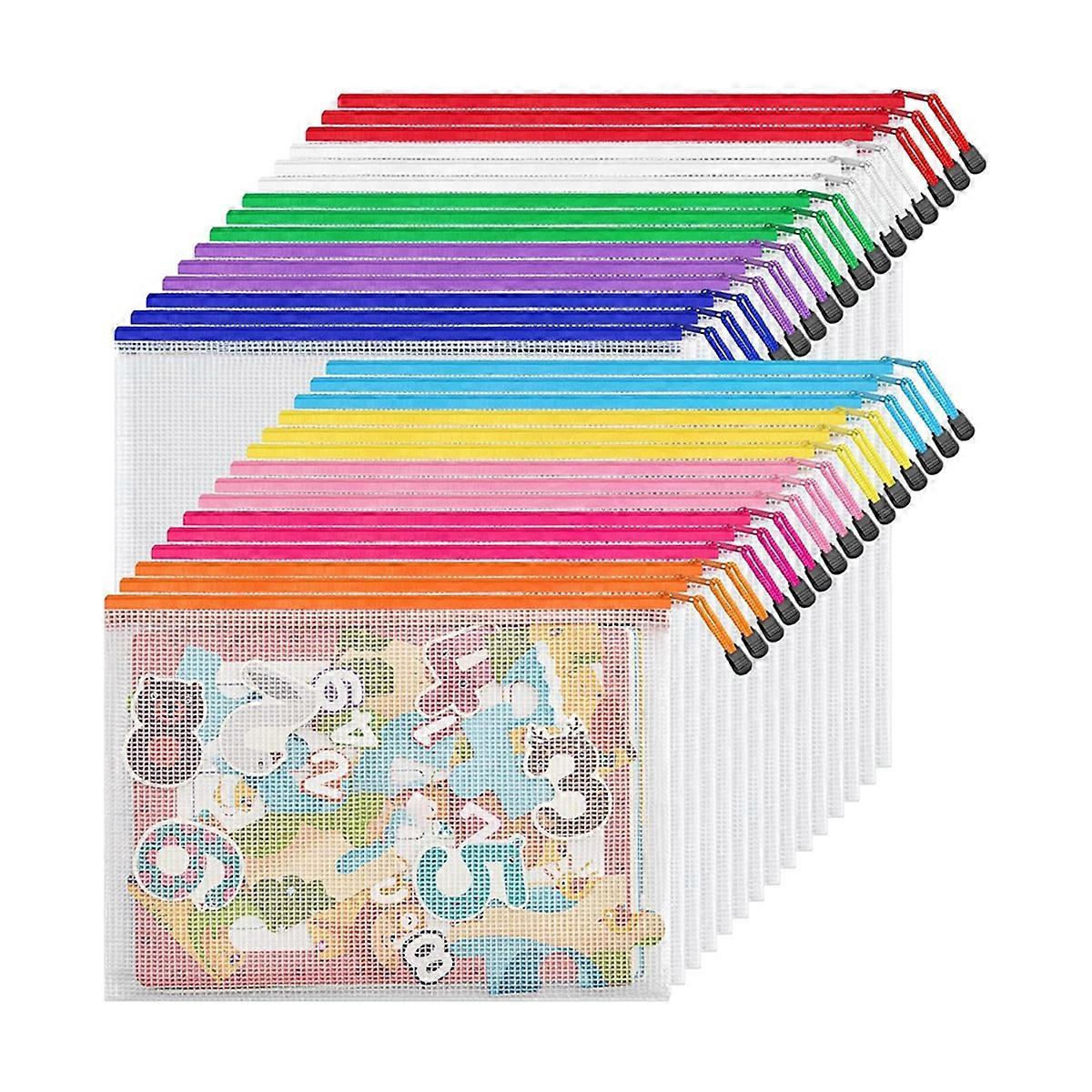 10 Colors Zipper Mesh Document Bag A4 Letter Size Mesh Bag, Waterproof Document Zipper Bag,30PCS