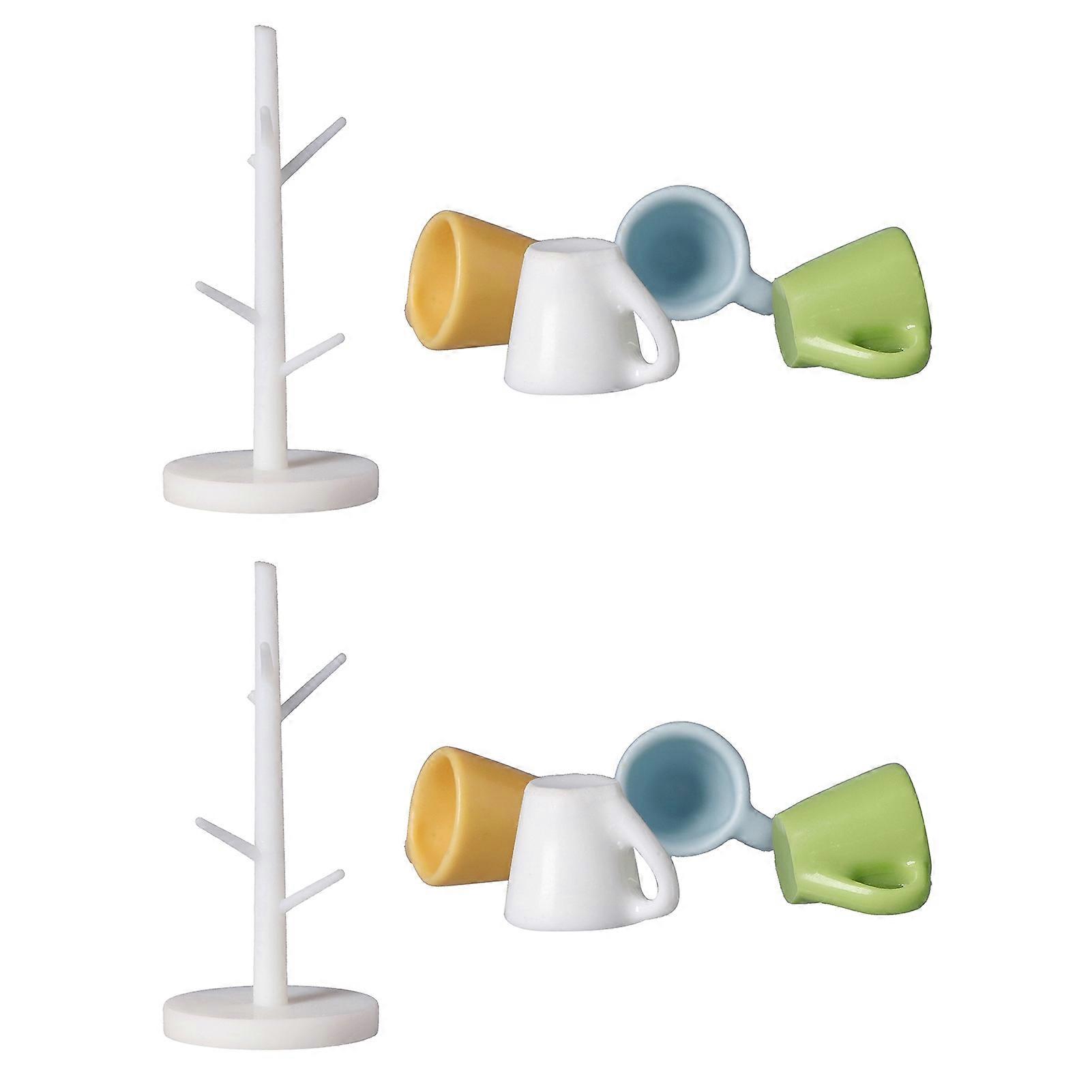 Dollhouse Cup Holder with 4 Colored Mini Cups PVC Plastic Set