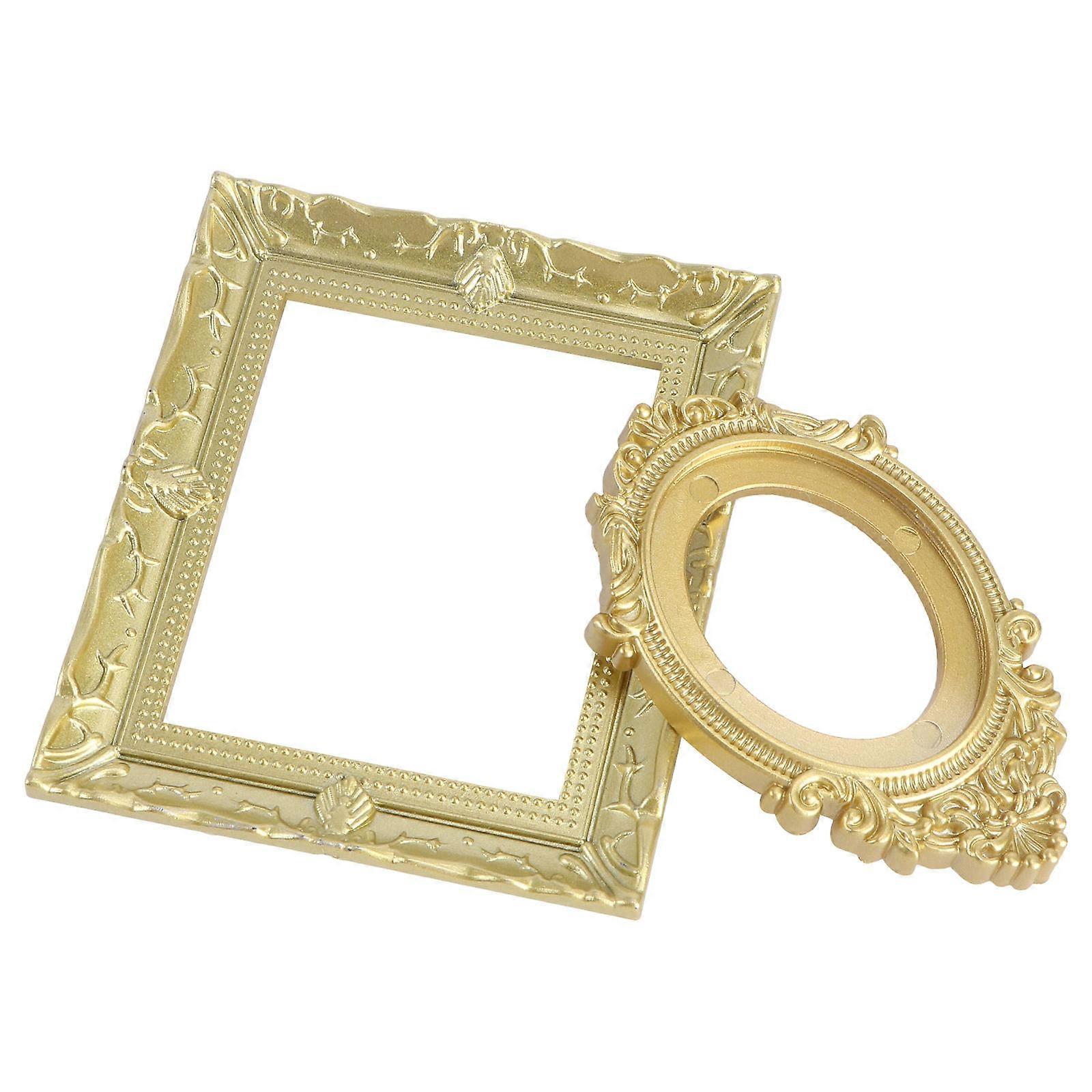 2pcs Miniature Resin Photo Frame Vintage Painting Picture Frame for Mini House