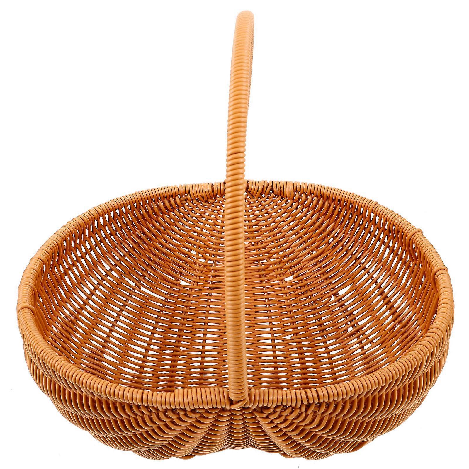 Multi-Function Picking Basket Woven Basket Camping Plastic Rattan Round Handle Women 1Pcs