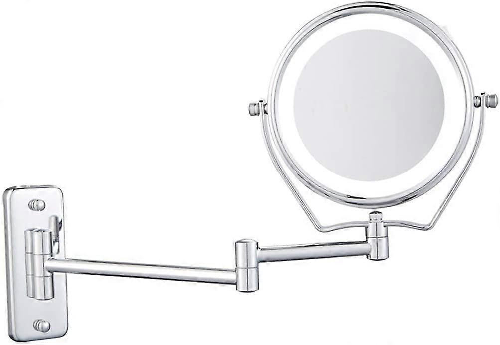 Doublesided LED makeup mirror with magnification, 15.2 cm, 1x/5x, wallmounted, 360° rotation