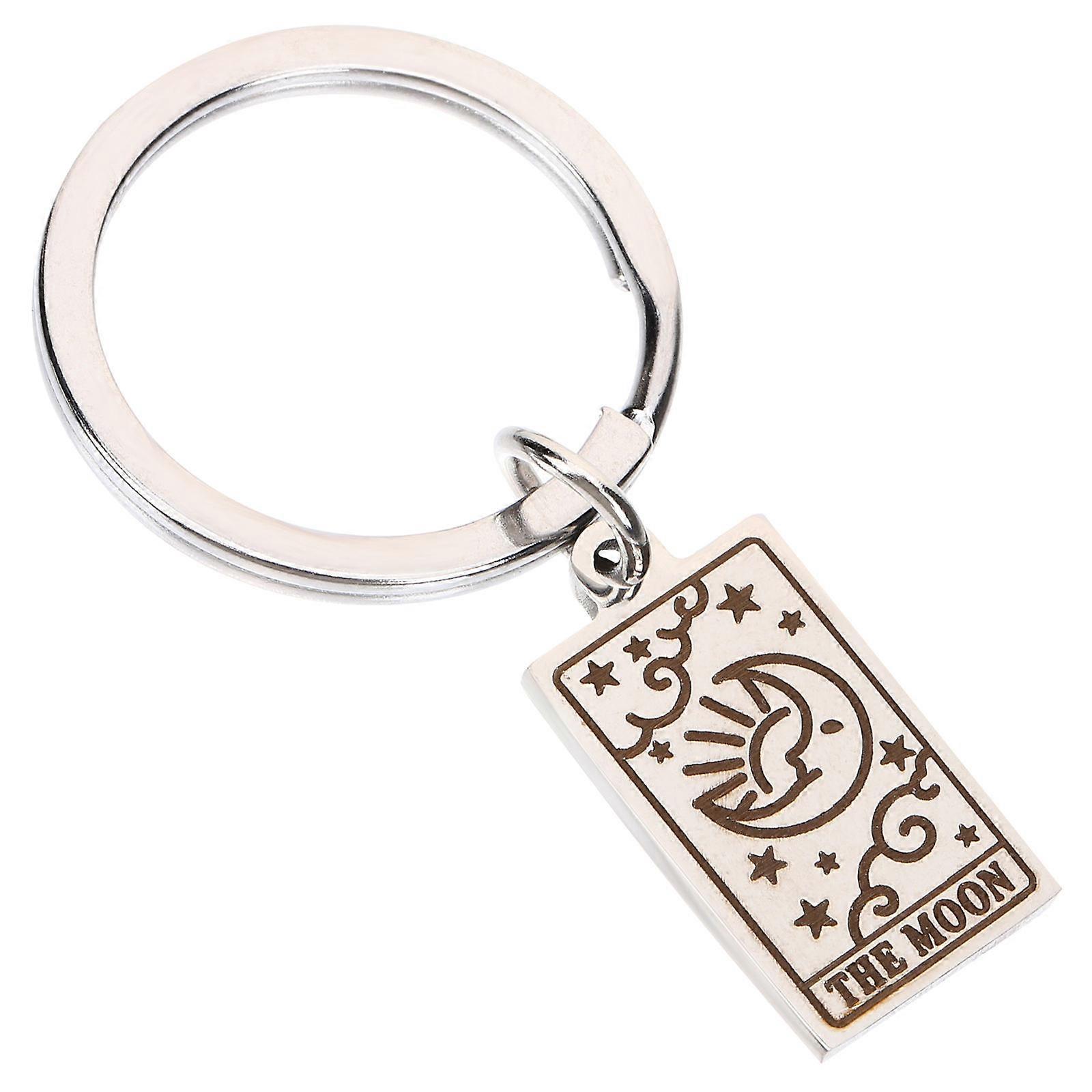 Retro Stainless Steel Moon Keychain with Sun and Star Tarot Design – Stylish Bag Charm Keyring for Men and Women, Unique Gift for Backpacks and