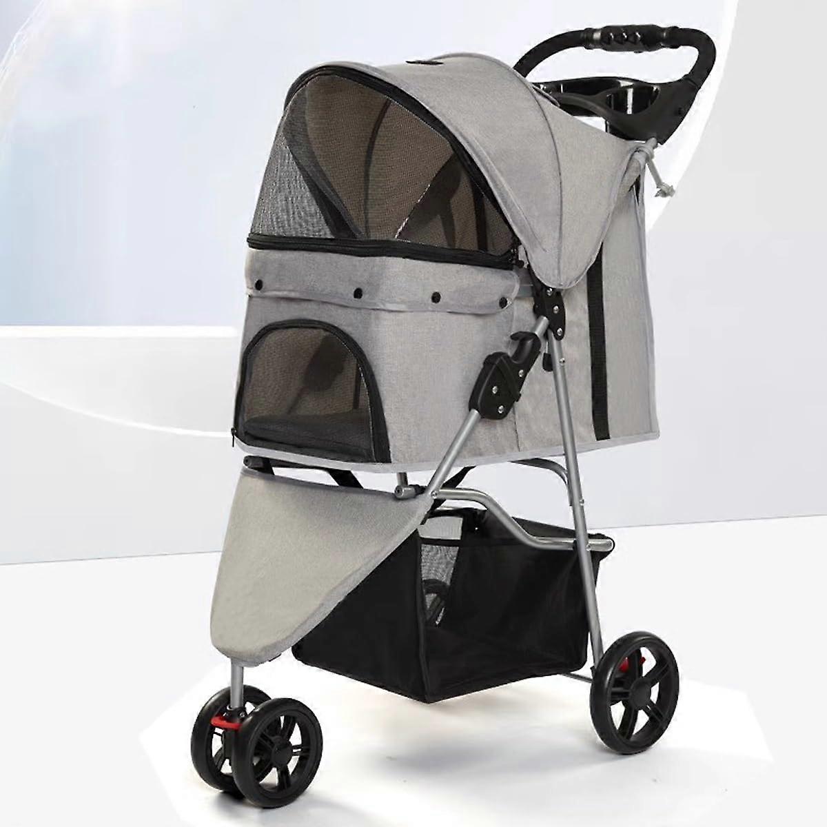 Outdoor Pet Pram, Large Dog Pushchair, SelfDrinking Drink Holder, Adjustable Handle, Waterproof AllTerrain (Grey 1)