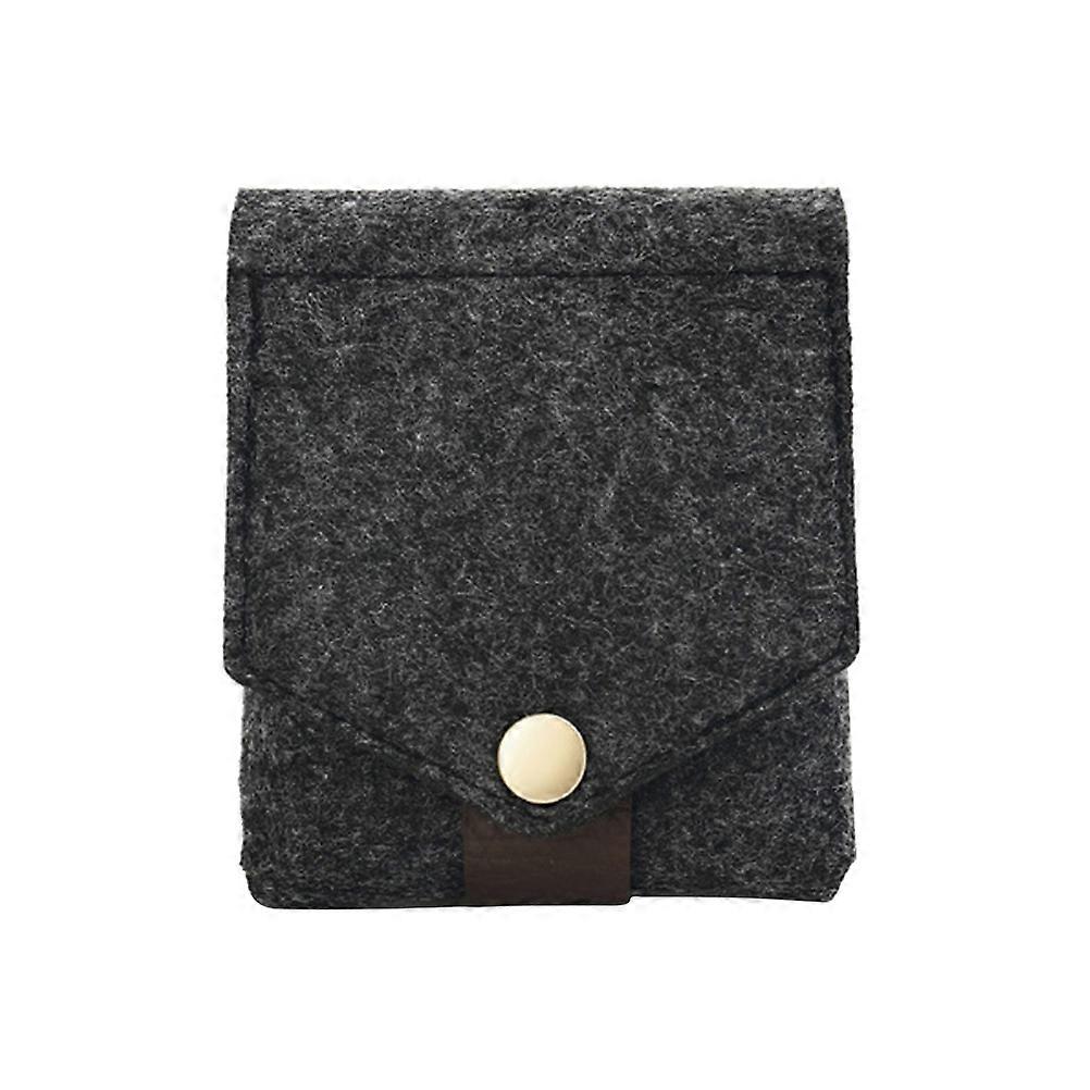 Mini Lipstick Bag with Mirror for Makeup Items Dark Grey Felt Square Snap Button Closure 1Set