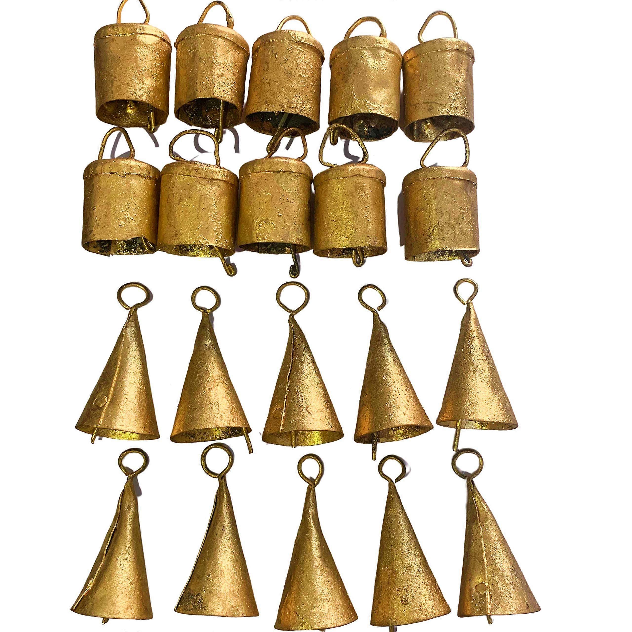 Indische Vintage Glocken, rustikale Zinn-Kuhglocken Christbaumschmuck (Gold) 2 Zoll