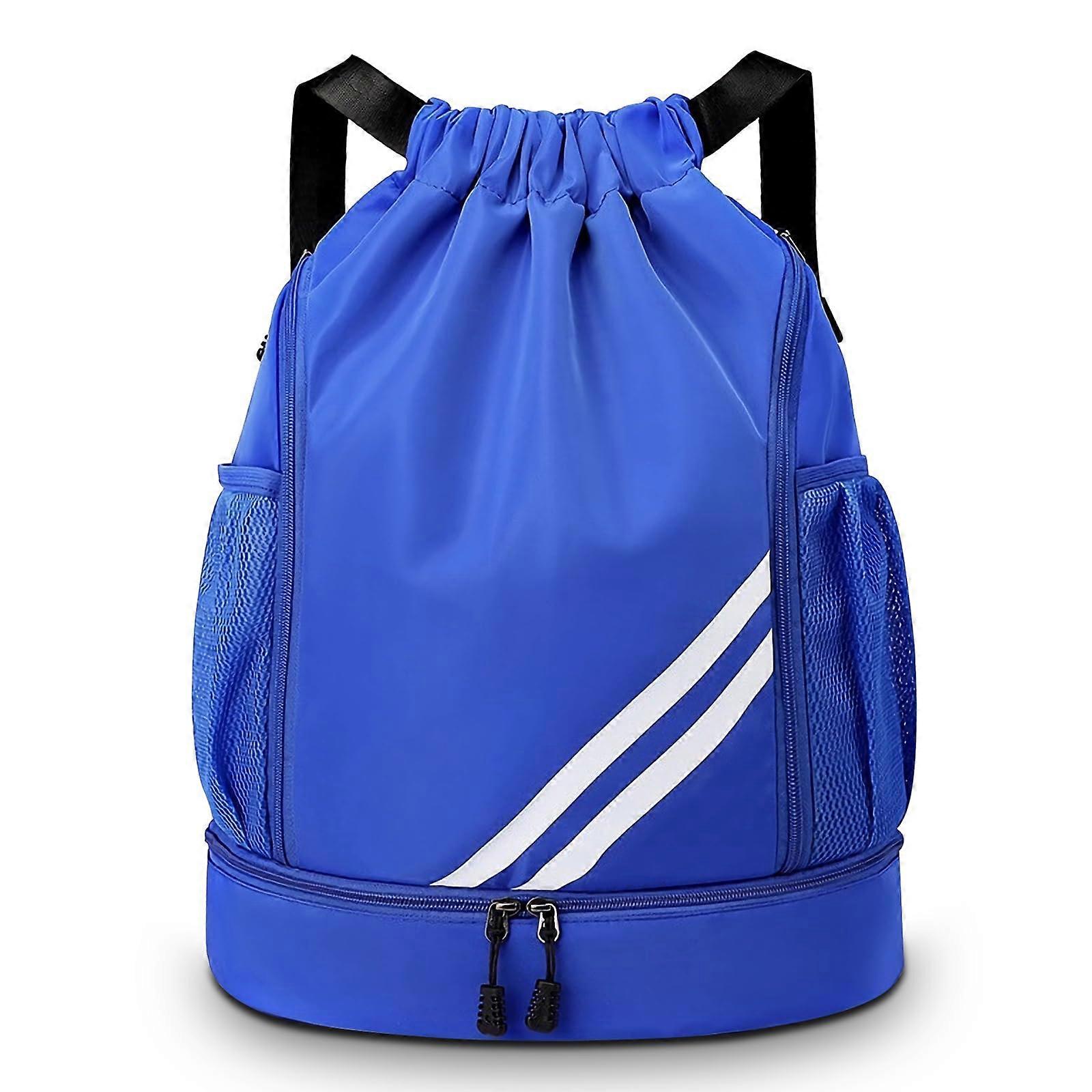 Dry Wet Separated Swimming Bag Portable Drawstring Backpack Waterproof Gym Sports Pool Beach Gear Bag Deepblue