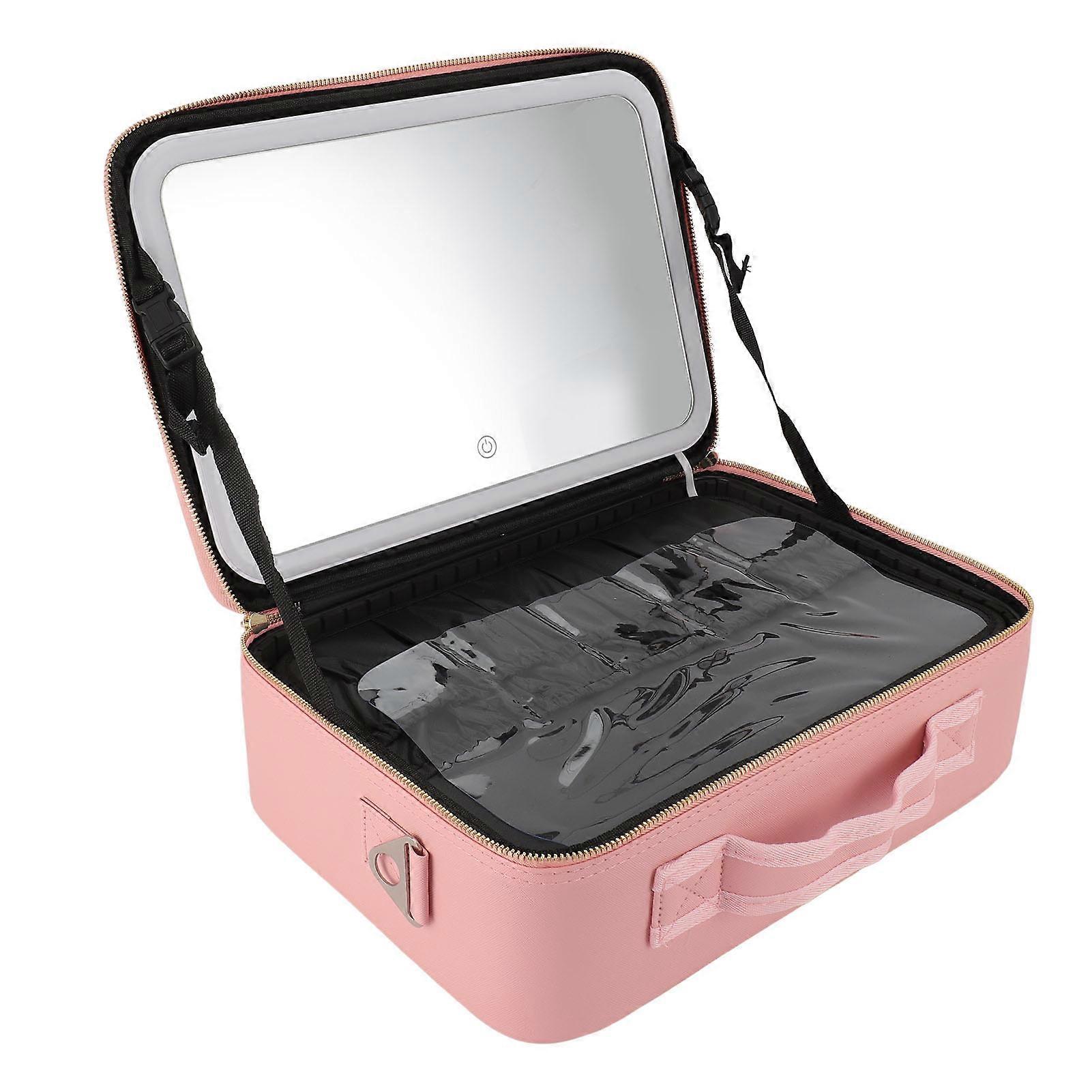 Travel Makeup Bag with Light Up Mirror Large Capacity Multi Compartments Waterproof Cosmetic Case with Mirror for Women
