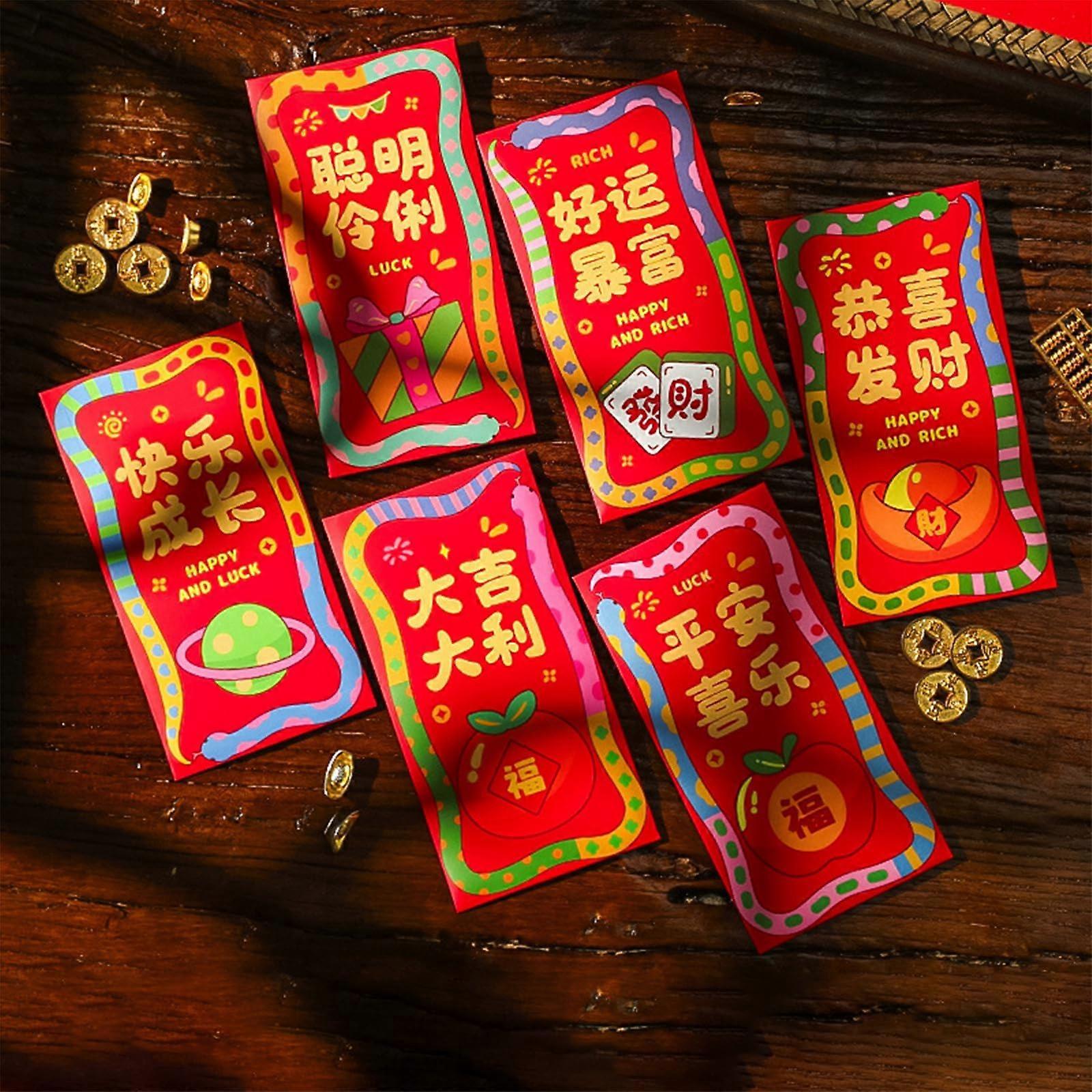2025 Year of the Snake Red Envelopes Set of 6, Lucky Money Pouches for Spring Festival, Chinese New Year Decorations