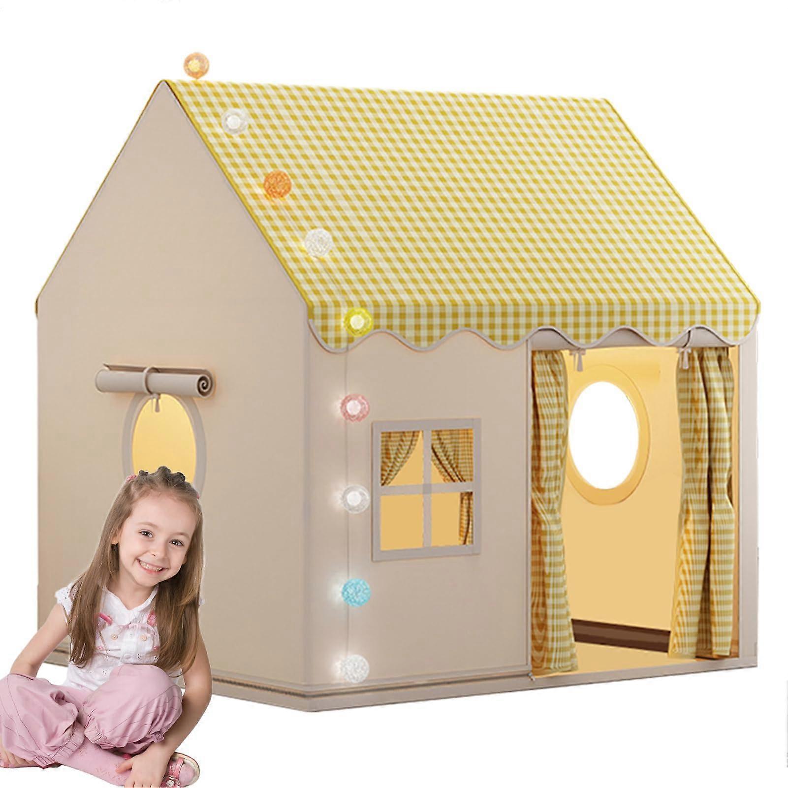 Indoor Playhouse – Cozy Bed Tent, Secret Hideout  Large Foldable Play Tent with Breathable Fabric,  Hideaway for Little Boys FTienda Yellow