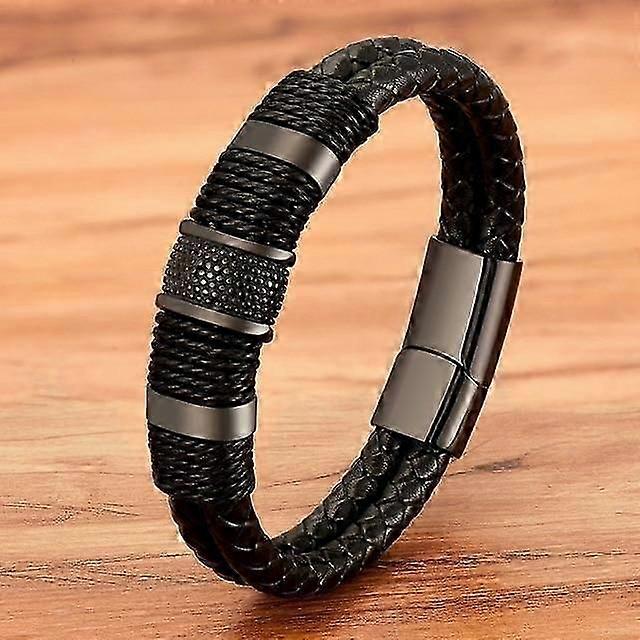 Vävd Läder Rep Wrapping Speciell Stil Klassisk Rostfritt Stål Mäns Läderarmband Dubbelskiktsdesign DIY Anpassning