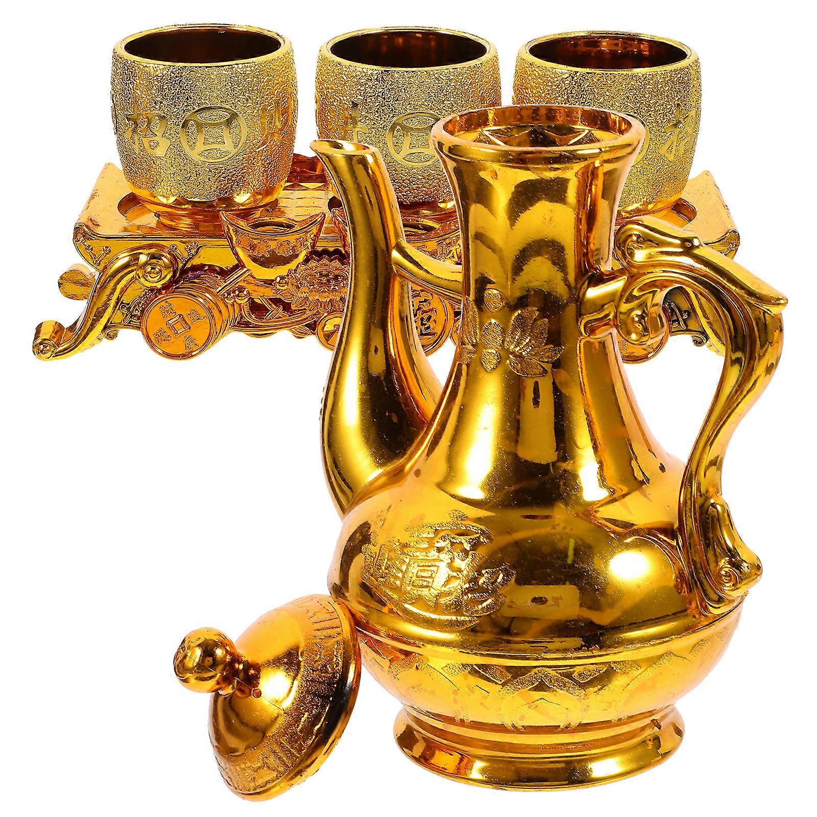 Reusable Offering Cups and Teapot Set Buddhist Worship Chalice for Ceremonial & Everyday Use, Versatile Craftsmanship Design