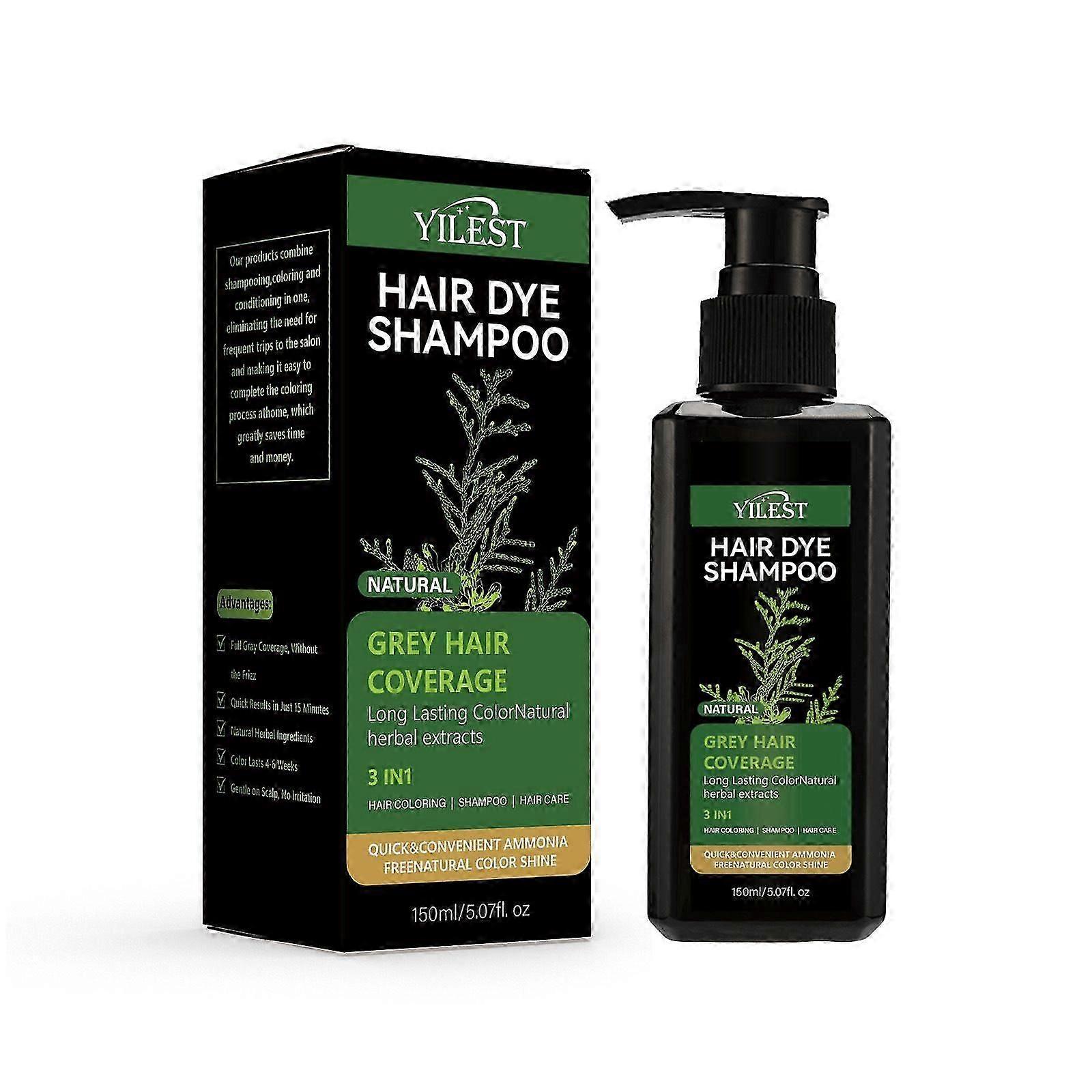 3-in-1 Natural Herbal Hair Dye Shampoo for Gray Coverage - Long-Lasting Color, Nourishing Formula with Macadamia, Argan Oil & Ginseng
