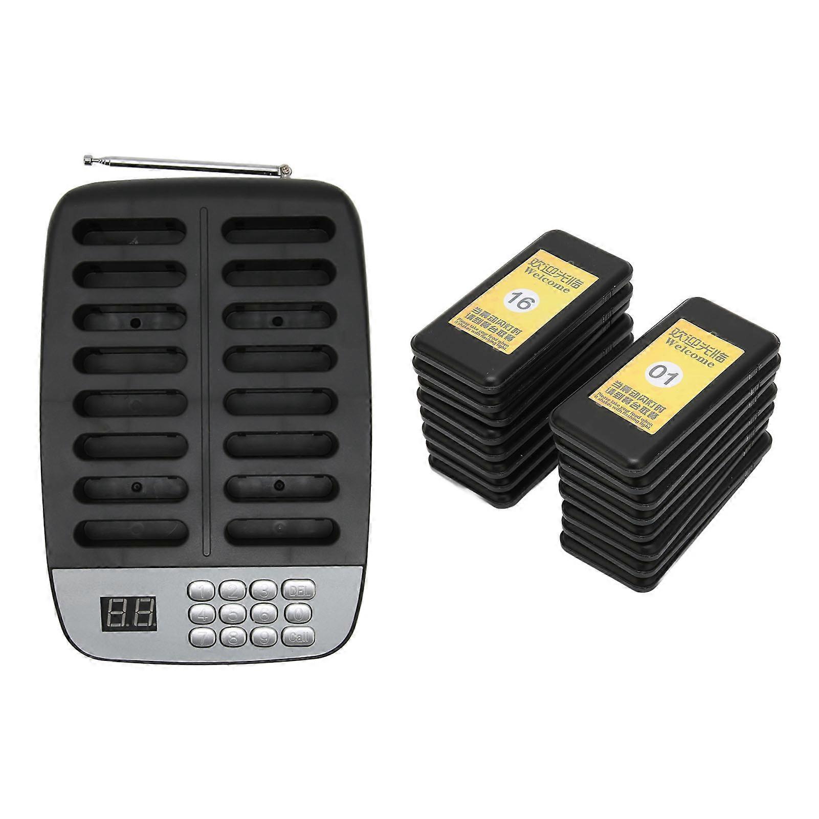 Restaurant Pager System 16 Pagers 1000 Meters Long Distance Strong Signal Pager System with 3 Vibration Modes 100‑240V US Plug 