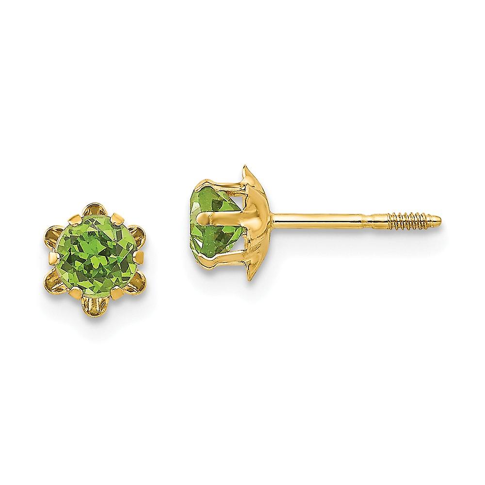 Or jaune 14 carats poli vissé arrière poteau 4mm péridot simulé (Aug) - boucles d’oreilles vissées 4x4mm boucle d’oreille pour femme