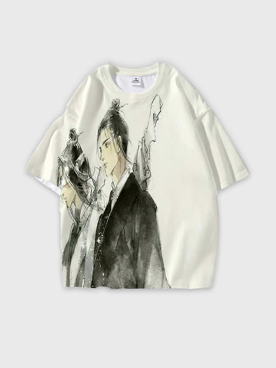 T-shirt round neck Character Pattern loose short sleeve Q83