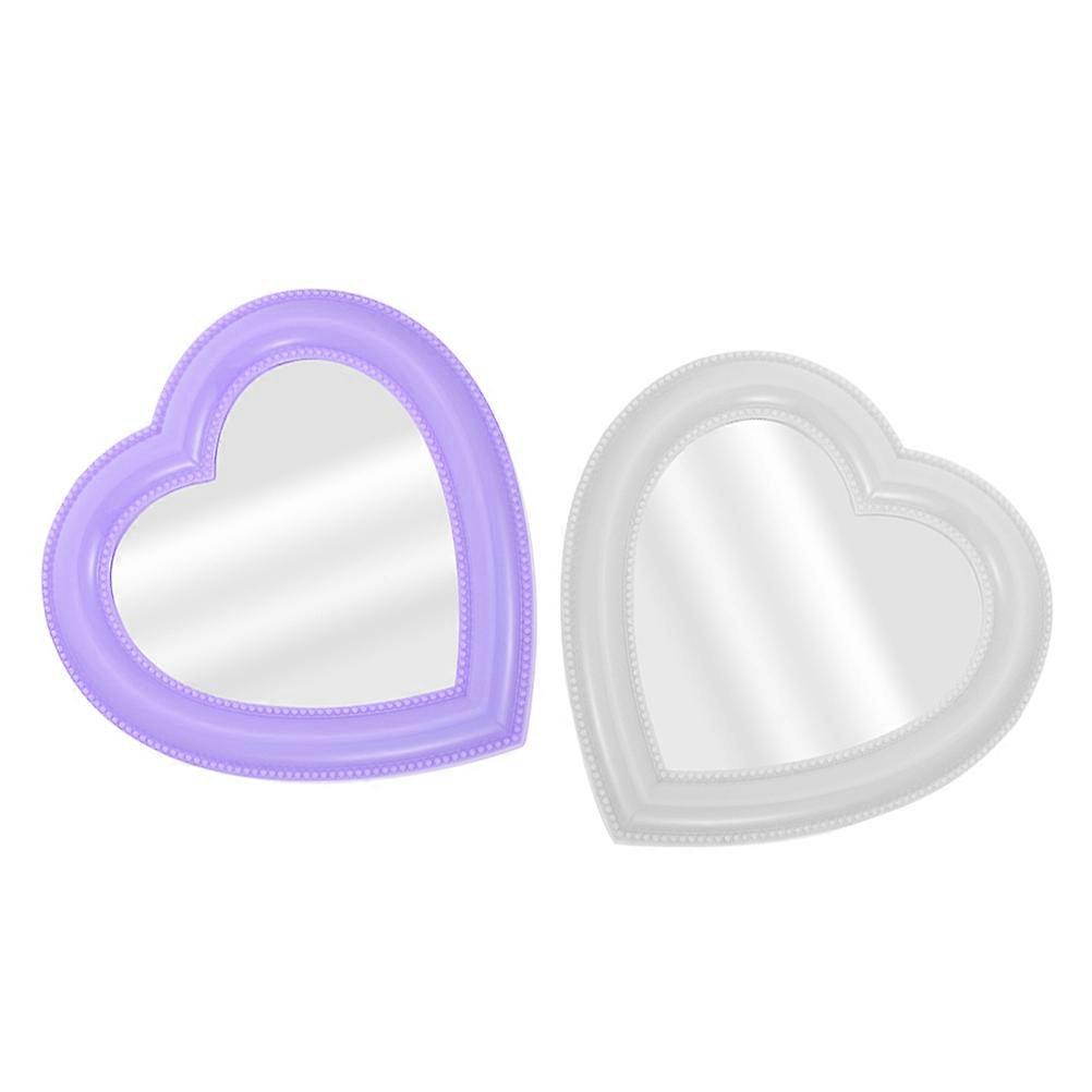 Wall Mounted Heart Shape Mirror HD Reflection Simple Design Purple PVC Material For Vanity Setup 2Pcs