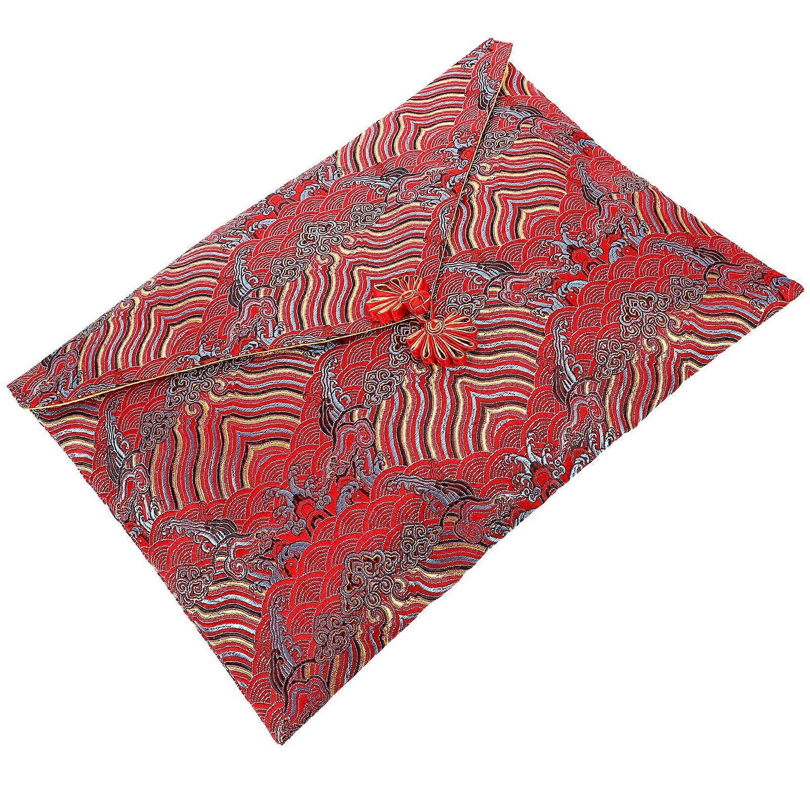 Delicate Cloth Storage Bag with Chinese Knot Closure Soft Textured Pouch for Buddhist Texts and Decorative File Organization