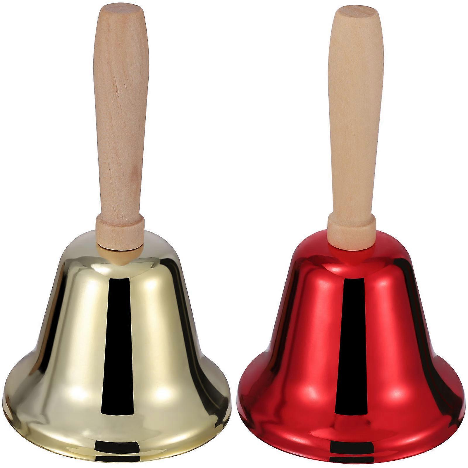 Amosfun Metal Bell Hand Bell With Wooden Handle For Kids Adults Party Use 2Pcs