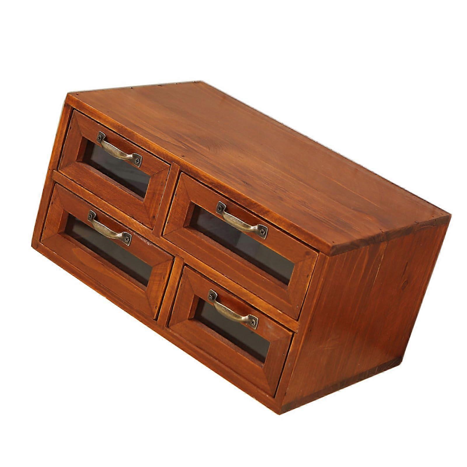 Solid Wood Desktop Organizer With Glass Panels - Classic Office Desk Organizer for Improved Workspace Efficiency