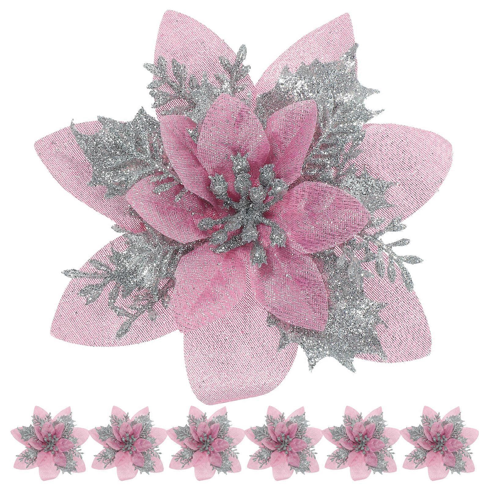 12Pcs Clip-on Artificial Poinsettia Flowers Ideal For Holiday Party Atmosphere In Non-fading Material