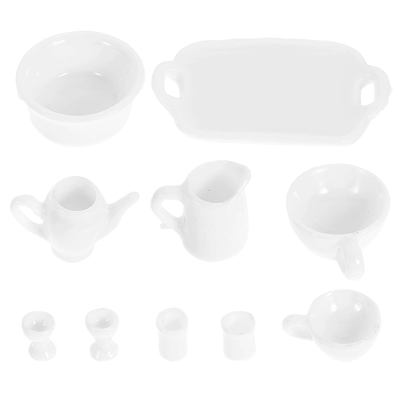 White Plastic Miniature Kitchen Tableware Set for Doll House Decoration Realistic Shapes and Sizes